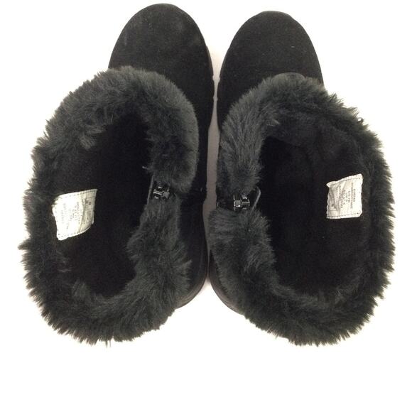 Lands End Suede Faux Fur Trim Quilted Accent Round Toe Black Ankle Bootie 7B - Picture 6 of 13